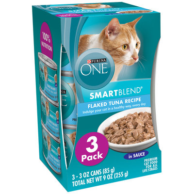 Purina ONE SmartBlend Flaked Tuna Recipe in Sauce Premium Cat Food 3-3 oz. Cans