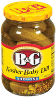 B&G Gherkins Kosher Baby Dill W/Whole Spices Pickles 16 Fl Oz Jar