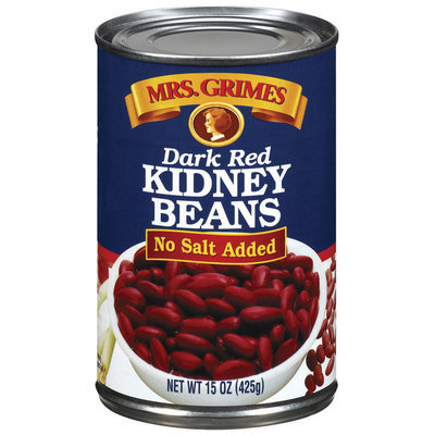 Mrs. Grimes Dark Red No Salt Added Kidney Beans 15 Oz Can