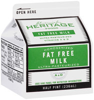 Stremicks Heritage Foods® Fat Free Milk 0.5 pt. Carton