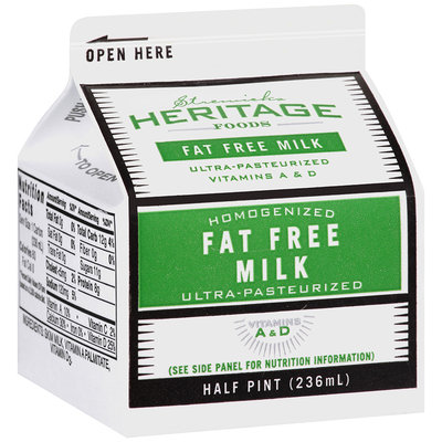 Stremicks Heritage Foods® Fat Free Milk 0.5 pt. Carton