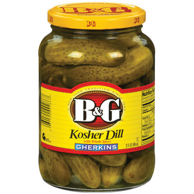 B&G Kosher Dill Gherkins W/Whole Spices Pickles 32 Oz Jar