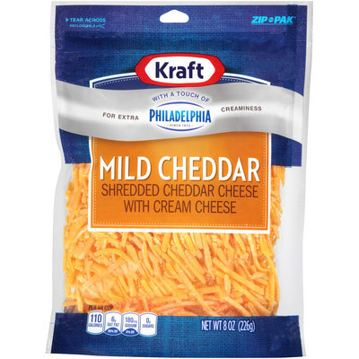 Kraft Shredded Mild Cheddar Cheese with a Touch of Philadelphia 8 oz. ZIP-PAK®