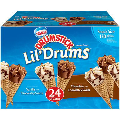 Nestlé DRUMSTICK Vanilla/Chocolate Lil' Drums Frozen Dairy Dessert Cones 24 ct Box