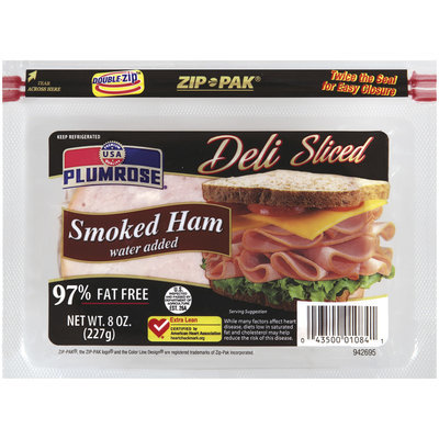 PLUMROSE Water Added 97% Fat Free Smoked Ham 8 OZ ZIP PAK