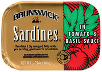 Brunswick In Tomato & Basil Sauce 3.75 Oz Tin Overwrap Sardines