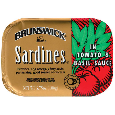 Brunswick In Tomato & Basil Sauce 3.75 Oz Tin Overwrap Sardines
