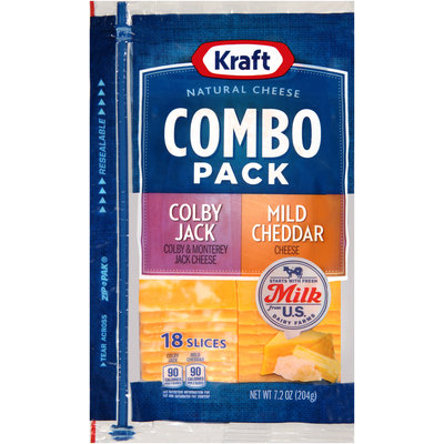 Kraft Natural Cheese Colby Jack/Mild Cheddar Cheese Slices Combo Pack 18 ct ZIP-PAK®