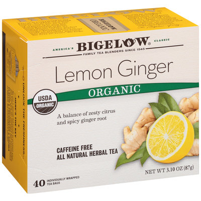 Bigelow® Lemon Ginger Organic Caffeine Free Herbal Tea 40 ct Box