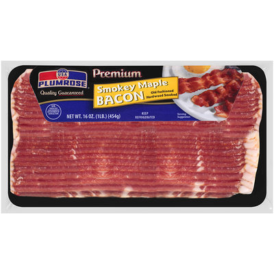 Plumrose® Premium Hardwood Smoked Smokey Maple Bacon 16 oz. Package