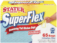 Stater Bros. Super Flex Drawstring Puncture Resistant 13 Gal Tall Kitchen Bags 65 Ct Box
