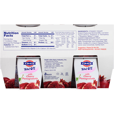 Fage® Total 0% Nonfat Greek Strained Yogurt with Cherry Pomegranate 4-5.3 oz. Cups