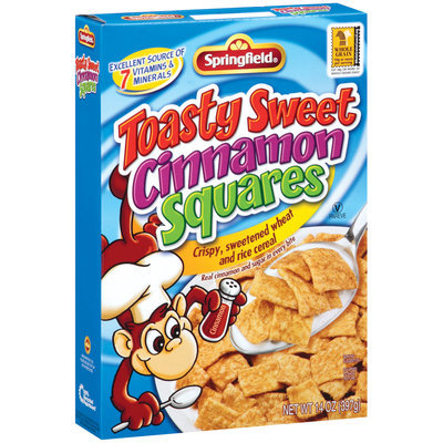 Springfield Toasty Sweet Cinnamon Squares Cereal 14 Oz Box
