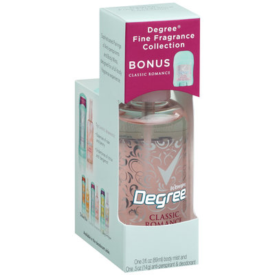 Degree Body Mist Fine Fragrance Collection Classic Romance & Bonus Deodorant Degree Women 3 Fl Oz Box