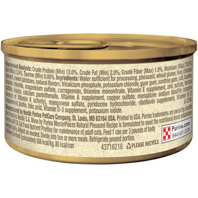 Muse by Purina MasterPieces Natural Pheasant Recipe accented with Sweet Potato & Spinach Cat Food 3 oz. Can