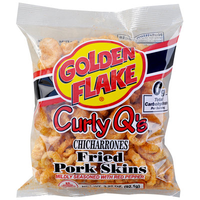 Golden Flake® Curly Q's™ Chicharrones Mildly Seasoned with Red Pepper Fried Pork Skins 3.25 oz. Bag