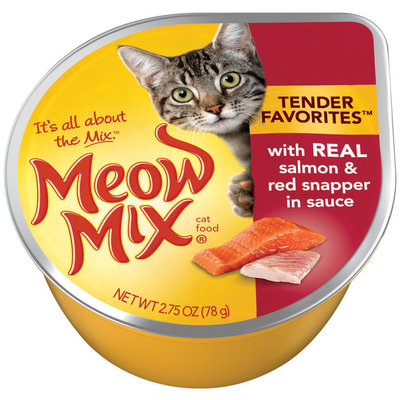 Meow Mix Tender Favorites with Real Salmon & Red Snapper in Sauce Wet Cat Food, 2.75-Ounce Cup