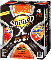 SunnyD® X™ Fruit Punch Energy Sparkling Juice Beverage 4-16 fl. oz. Cans