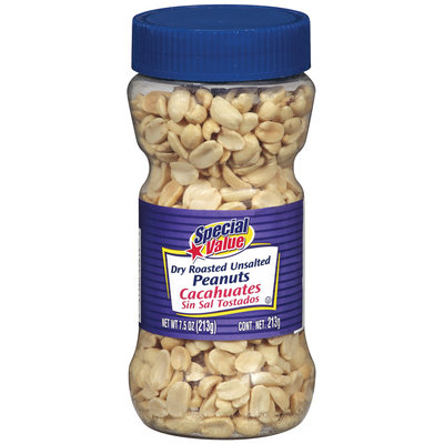 Special Value Dry Roasted Unsalted Peanuts 7.5 Oz Plastic Jar