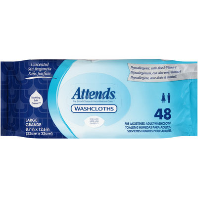 WCU48 Attends® Washcloths Unscented, 48 count