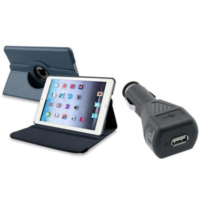 Insten iPad Mini 3/2/1 Case, by INSTEN Navy Blue 360 Degree Leather Case Stand for iPad Mini 3 1 2+Car Charger