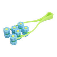 Handheld Y Shaped Blue Green Plastic Floral 12 Roller Face Up Massager