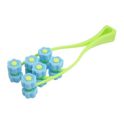 Handheld Y Shaped Blue Green Plastic Floral 12 Roller Face Up Massager