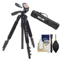 Slik 340 DX Pro Series Black Tripod 3Way Pan/Tilt Head & Quick Release with Tripod Case + Cleaning Kit