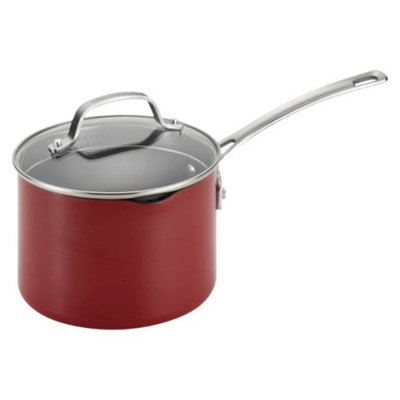 Circulon Genesis Aluminum 3 Quart Covered Straining Saucepan - Red
