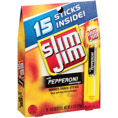 Slim Jim Beef & Cheese Pepperoni Seasonings Smoked Snack Stick