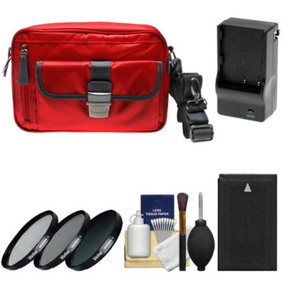 Nikon 1 Series Deluxe Digital Camera Case (Red) with EN-EL20 Battery & Charger + 3 UV/CPL/ND8 Filters + Cleaning Kit for J1, J2, J3, S1, AW1