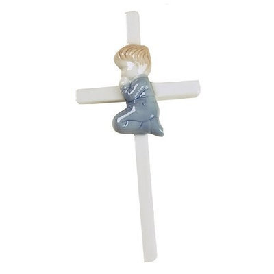 Elegant Baby Hand Painted Wall Hanging Porcelain Cross Boy (Discontinued by Manufacturer)