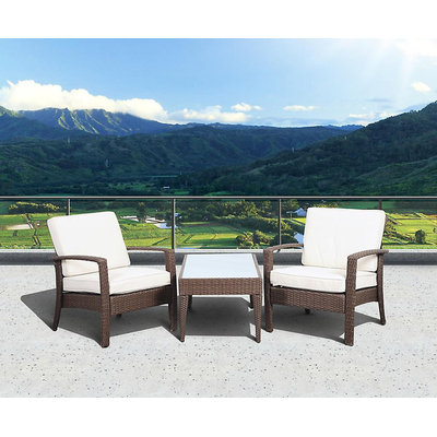 Atantic Atlantic Santorini Deluxe 3 Piece Brown Synthetic Wicker Patio Seating Set With Off-White Cushions