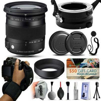 47th Street Photo Sigma 17-70mm F2.8-4 DC Macro OS HSM C Lens for Nikon (884306) with Exclusive Dual Lens Holder/Flipper + Wrist Strap + Cap Keeper + Deluxe Lens Cleaning Kit + $50 Gift Card for Prints