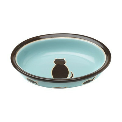 Boots & Barkley 1-Cup Cat Ceramic Bowl - Blue/Pink
