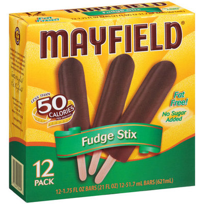 Mayfield No Sugar Added Fudge Stix Ice Cream Bars, 1.75 fl oz, 12 count