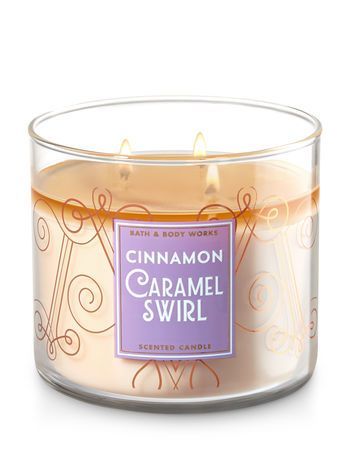Bath & Body Works Cinnamon Caramel Swirl 3 Wick 14.5 Oz Candle