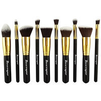 BESTOPE 10PCs Premium Synthetic Kabuki Makeup Brushes Set Cosmetics Foundation Blending Blush Eyeliner Face Powder Brush Makeup Brushes Kit [10PCS Black+G