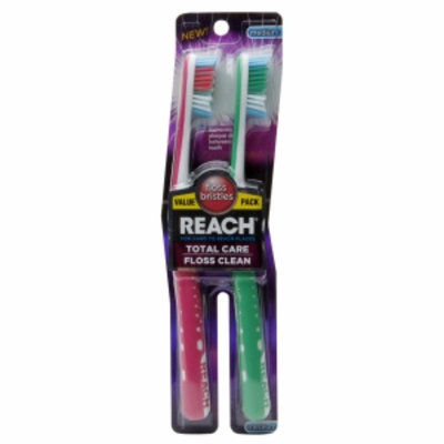 Reach Total Care Floss Clean Medium Value Pack Adult Toothbrushes, 2 ea