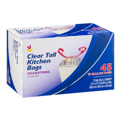 Ahold Clear Tall Kitchen Bags Drawstring - 45 CT