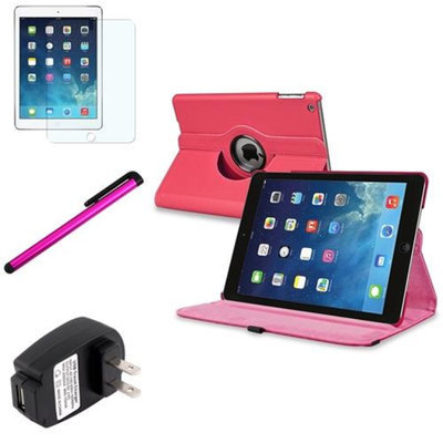 Insten INSTEN Hot Pink 360 Leather Case Cover+Matte Protector/Pen/Wall For Apple iPad Air 5 5th Gen
