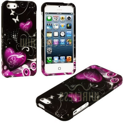 myLife Brand Products myLife Abstract Hearts and Butterflies Series (2 Piece Snap On) Hardshell Plates Case for the iPhone 5/5S (5G) 5th Generation Touch Phone (Clip Fitted Front and Back Solid Cover Case + Rubberized Tough Armor Skin)