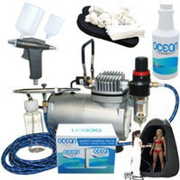 Complete Professional Turbo Tan Airbrush Sunless Tanning System with both a Single-Action Suction Feed Airbrush and a Trigger Style Gravity Feed Airbrush Gun plus a Pint of 8.5% DHA Solution with Medium Bronzer, a 4 Solution Variety Pack (1 Pint Total), a Tanning Tent and an Accessories Kit