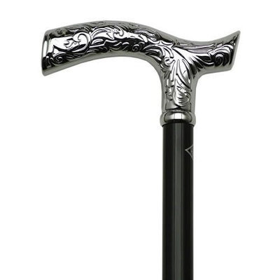 King Of Canes Men Fritz Cane Black, Chrome Embossed Handle -Affordable Gift! Item #DHAR-9763400