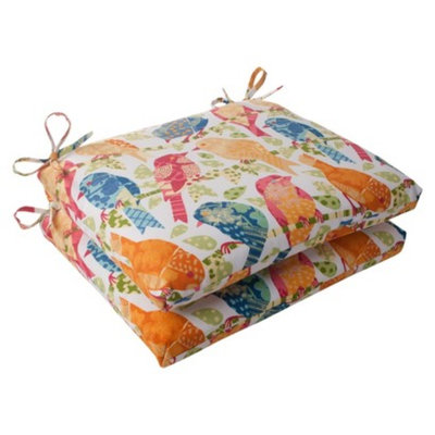 Pillow Perfect Outdoor 2-Piece Square Seat Cushion Set - White/Orange Birds