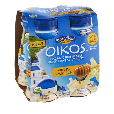 Stonyfield Organic Oikos Honey Vanilla Organic Drinkable Greek Lowfat Yogurt - 4 PK
