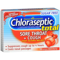 Chloraseptic Total Sore Throat + Cough Lozenges Sugar Free Wild Cherry