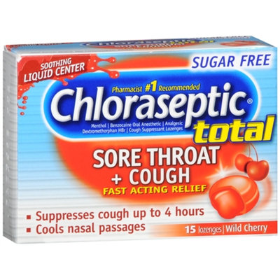 Chloraseptic Total Sore Throat + Cough Lozenges Sugar Free Wild Cherry