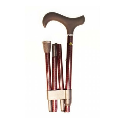 Med-aid Soft Derby Handle Triple Wound Carbon Fiber Cane - Four Section Foldable Color: Red