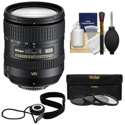 Nikon 16-85mm f/3.5-5.6 G VR DX AF-S ED Zoom-Nikkor Lens with 3 UV/ND8/CPL Filters + Accessory Kit for D3100, D3200, D3300, D5100, D5200, D5300, D7000, D7100 DSLR Cameras